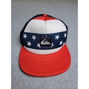 Quicksilver Snapback Hat Trucker Fit All Red White Blue Adjustable American Flag